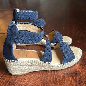 Kanna made in Spain navy blue woven  suede wedge heels 8.